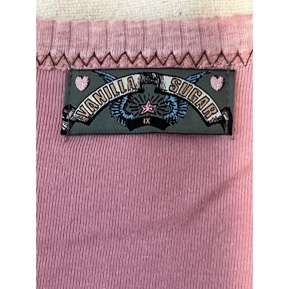Vanilla Sugar Top 1X Pink Motorcycle  Sequin Ribbed 3/4 Sleeve Y2K Chic USA - Picture 4 of 16